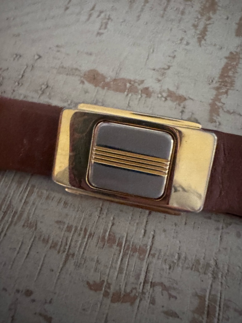 VTG Brown Leather Belt  with Gold-Tone Accent
